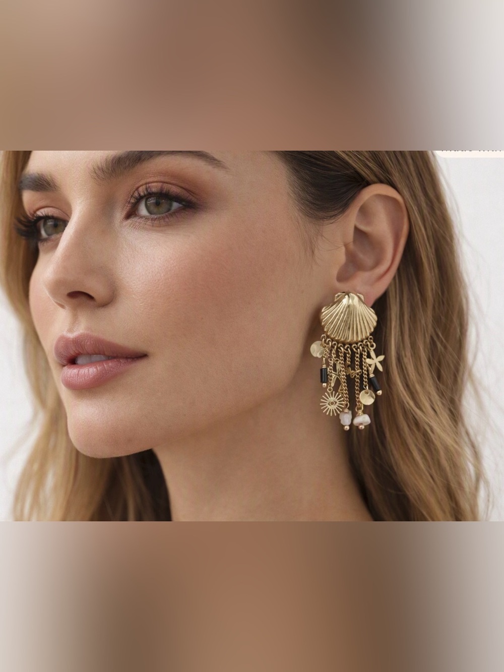 SHIVER + DUKE Women’s Gold Shell Dangle Earrings